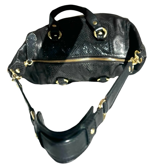 Coach Ashley 2Way Leather Handbag Satchel Tote-Black Sequined Snakeskin/Gold - Picture 12 of 15